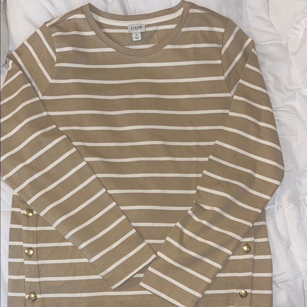 J. Crew Tan and White Striped Top